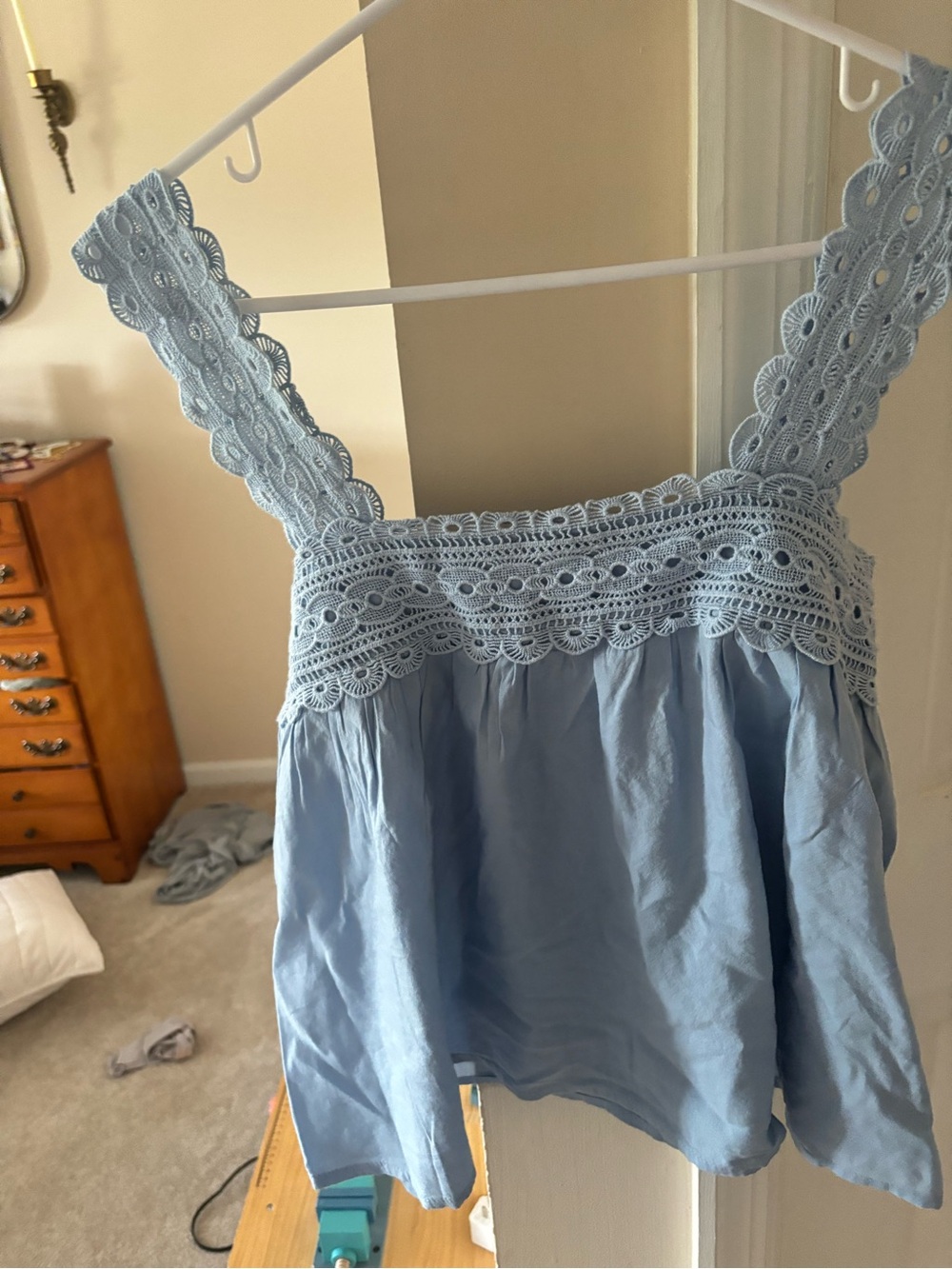 LC Lauren Conrad Sky Blue Crochet-Trim Tank